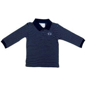 navy toddler long sleeve golf polo with white stripes and stitched Penn State Athletic Logo